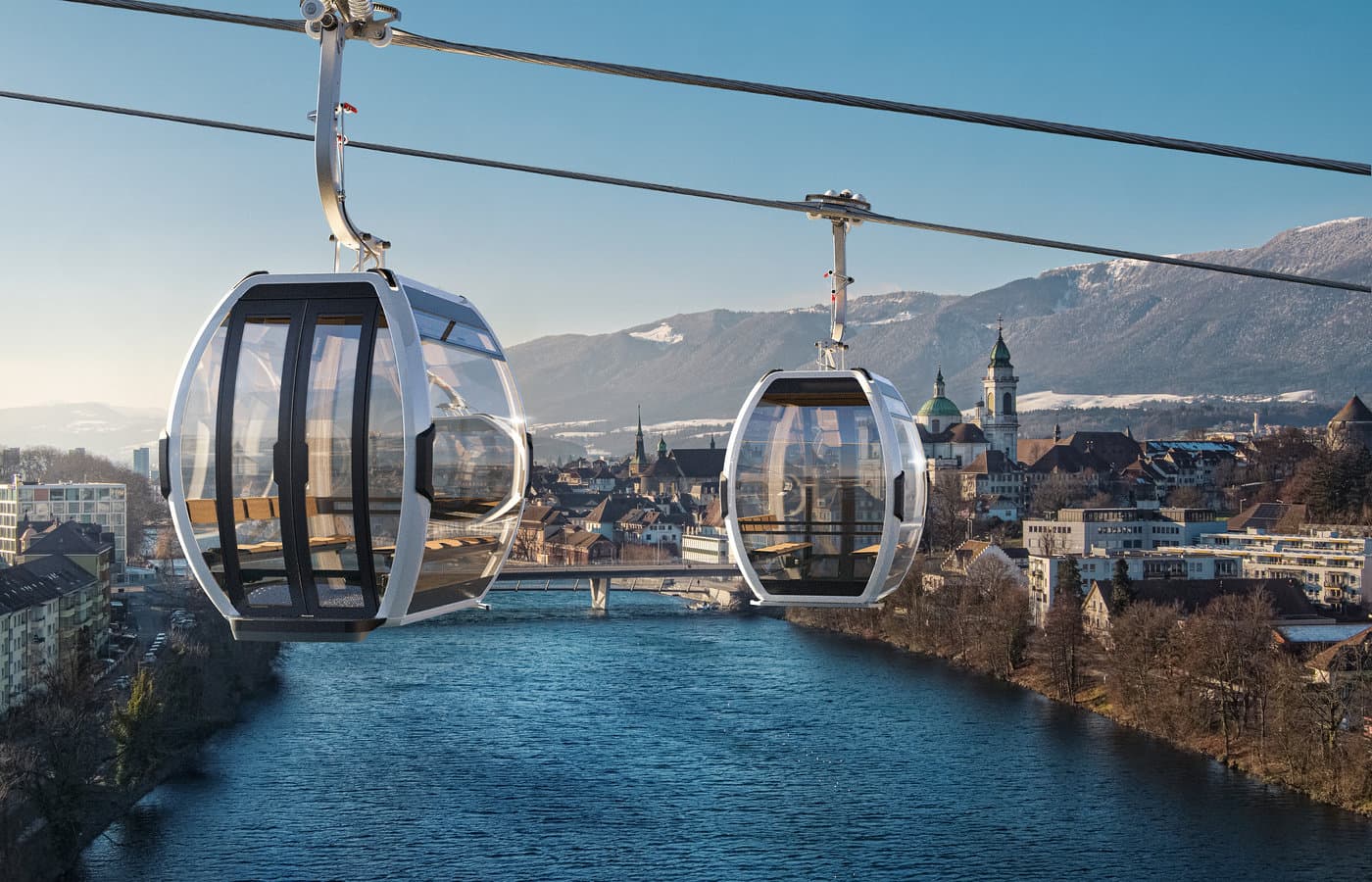 Visualisierung einer Seilbahn über einer Stadt